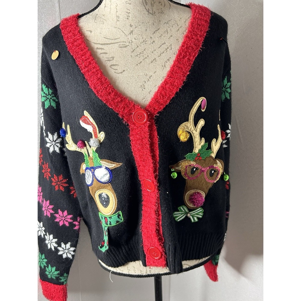 Celebrate Together Reindeer‎ Womens Ugly Christmas Button Sweater Knit XL